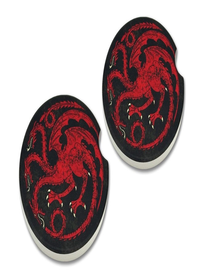 Elektroplate Officially Licensed Game of Thrones House Targaryen Red Dragon Auto Ceramic Coasters (2.6" Diameter) | Universal Fit Cars, Trucks, SUVs, and More | Absorbent Non-Slip Durable | Set of 2 - Image 1